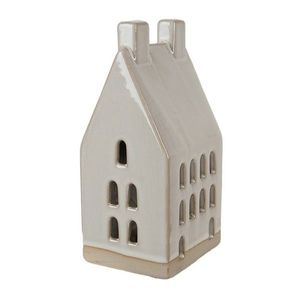 Béžová dekorace porcelánový domek s Led světýlky Christmas House M - 8*6*15 cm 6CE1591M obraz