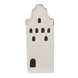 Béžová dekorace porcelánový domek s Led světýlky Christmas House L - 8*8*20 cm 6CE1599L obraz