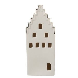 Béžová dekorace porcelánový domek s Led světýlky Christmas House L - 8*8*20 cm 6CE1598L obraz