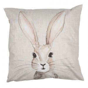 Béžový povlak na polštář s hlavou králíka a květy - 45*45cm RUB22 obraz