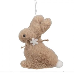 Hnědý plyšový závěsný velikonoční králíček s kytičkou Magiccal - 7*3*10 cm 65350 obraz