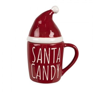 Červený keramický hrnek s čepkou Santa Candy - 12*9*17 cm / 300 ml 6CEMU0155 obraz