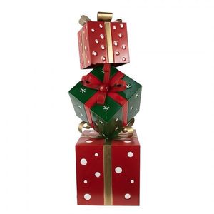 Červená kovová dekorace socha dárky s mašlemi Christmas Gift - 42*36*92 cm 5Y1261 obraz