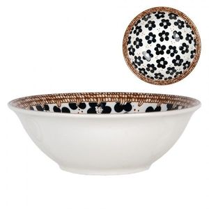 Bílá keramická miska s černými květy Mibbo - Ø 15*5 cm / 350 ml 6CEBO0170 obraz