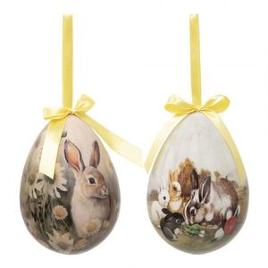 2ks dekorace závěsné vajíčko s králíčky Spring Egg - Ø 11*15 cm 65915 obraz