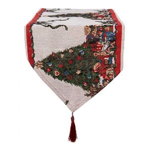 Béžový běhoun se střapcem a vánočními stromky Christmas Rustic - 33*180 cm KT065.012 obraz