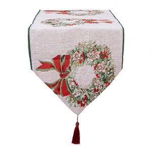 Béžový běhoun se střapcem a vánočními věnci Christmas Rustic - 33*180 cm KT065.010 obraz