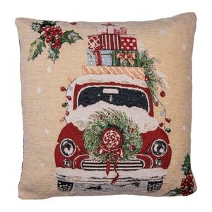 Béžovo-červený povlak na polštář s autíčkem Christmas Rustic - 44*44 cm KT021.381 obraz