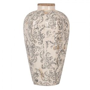 Béžová keramická dekorační váza se šedými ornamenty Gassia M - Ø 21*35 cm 6CE1934M obraz