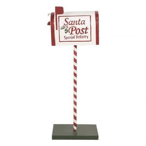 Bílo-červená kovová dekorace schránka na podstavci Santa Post - 19*33*92 cm 5Y1264 obraz