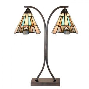 Béžovo-hnědá stolní lampa tiffany Annie - 48*19*57 cm E27/max 2*60W 5LL-6368 obraz