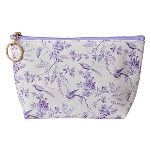 Bílá toaletní taštička s fialkovými květy a ptáčky Flowers - 21*5*13 cm JZTB0082 obraz