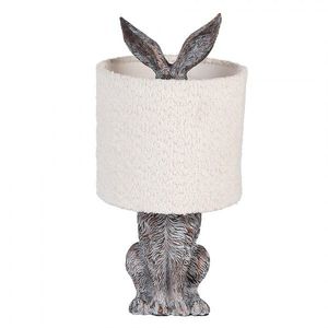 Šedá stolní lampa králík s bílým chlupatým stínidlem Rabbi - Ø 20*43 cm / E27 6LMC0111W obraz