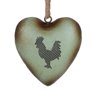 Zelené antik kovové srdce s kohoutem Rooster - 14*5*14 cm 6Y5849 obraz