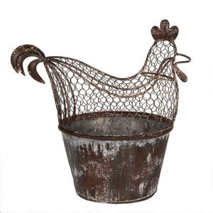 Hnědý plechový box s drátěnou slepičkou Chicken - 39*39*25 cm 6Y5850 obraz