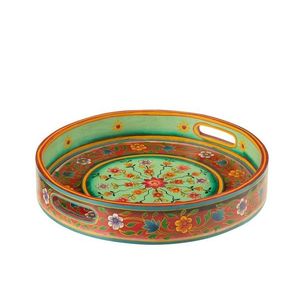 Dřevěný barevný kulatý podnos Mumbai mango wood - Ø 40*8 cm 50555 obraz