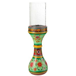 Dřevěný barevný kulatý svícen Mumbai mango wood - Ø 13*46 cm 50559 obraz