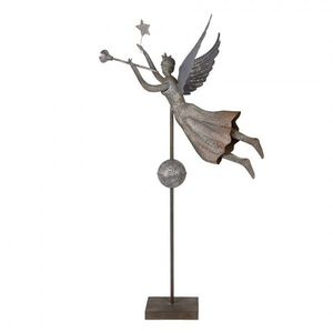 Šedá antik kovová dekorace anděl na podstavci s trubkou Angel - 93*30*135 cm 5Y1363 obraz