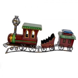 Červená antik kovová dekorace vláček na koleji Train - 70*15*36 cm 5Y1335 obraz