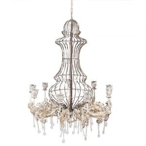 Béžovo-hnědý antik kovový závěsný svícen lustr Brocante - Ø 69*93/137 cm 5Y1342 obraz