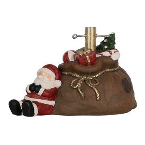 Hnědý stojan na stromek ve tvaru pytle a se Santou Christmas - 46*31*30 cm 6MG0119 obraz