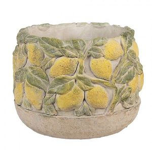Béžový antik cementový květináč zdobený citróny Lemoni - Ø 19*15cm 6TE0575 obraz