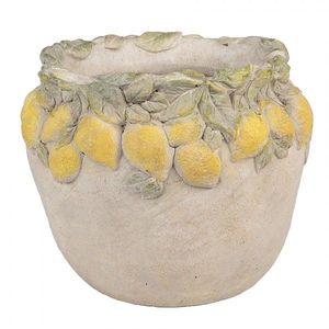 Béžový antik cementový květináč lemovaný citróny Lemoni - Ø 22*19 cm 6TE0574 obraz