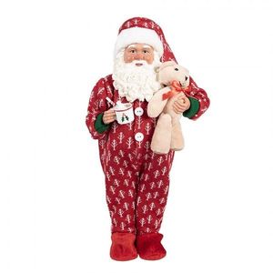 Červená dekorace figurka Santa Claus v overalu a s medvídkem - 22*19*45 cm 66228 obraz