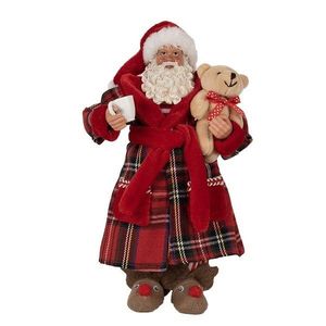 Vánoční dekorace Santa v županu s bačkorkami a medvídkem - 13*10*27 cm 65589 obraz