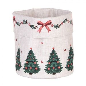 Béžový bavlněný košík na pečivo se stromky Christmas Harmony - Ø 15*16 cm TCH50 obraz