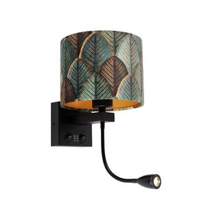 Nástěnná lampa černá s sametovým stínidlem s designem listů a zlatým interiérem - Brescia Combi obraz