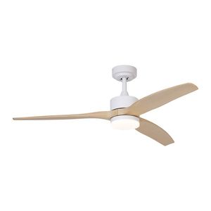 Stropní ventilátor bílý s dřevěným potiskem 132 cm vč. LED stmívatelný s dálkovým ovládáním - Joly obraz