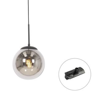 Závěsné svítidlo Art Deco černé s kouřovým sklem vč. adaptéru na kolejnici 1-fázové - Iconic Flore obraz