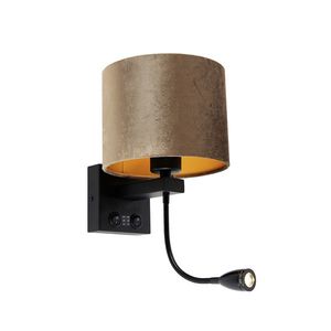 Nástěnná lampa černá s hnědým sametovým stínítkem 18 cm - Brescia obraz