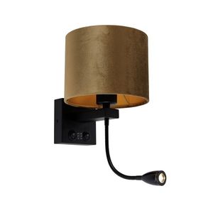 Nástěnná lampa černá s bronzovým sametovým stínítkem 18 cm - Brescia obraz