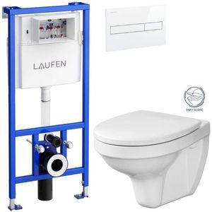 LAUFEN Rámový podomítkový modul CW1 SET s bílým tlačítkem + WC CERSANIT DELFI + SOFT SEDÁTKO H8946600000001BI DE2 obraz