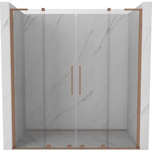 MEXEN/S Velar L Duo posuvné sprchové dveře 200 cm, transparent, měď kartáčovaná 871-200-003-02-65 obraz