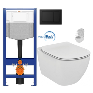 CERSANIT předstěnový instalační systém s černým tlačítkem K97-0574 + WC Ideal Standard Tesi se sedátkem SoftClose, AquaBlade K97-526 0574 TE1 obraz