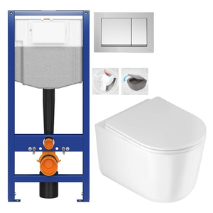 CERSANIT předstěnový instalační systém s tlačítkem chrom K97-509 + WC DEANTE Jasmin se sedátkem RIMLESS K97-526 509 JA1 obraz
