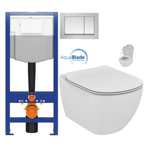 CERSANIT předstěnový instalační systém s tlačítkem chrom K97-509 + WC Ideal Standard Tesi se sedátkem SoftClose, AquaBlade K97-526 509 TE1 obraz