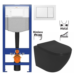 CERSANIT předstěnový instalační systém s bílym tlačítkem K97-516 + WC REA CARLO MINI RIMLESS ČERNÝ MAT + SEDÁTKO K97-526 516 MM1 obraz