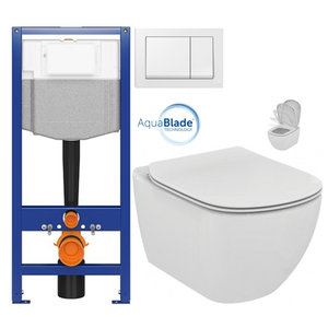 CERSANIT předstěnový instalační systém s bílym tlačítkem K97-516 + WC Ideal Standard Tesi se sedátkem SoftClose, AquaBlade K97-526 516 TE1 obraz