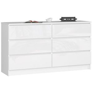 Ak furniture Komoda Kuba 140 cm 6 šuplíků bílá lesk obraz