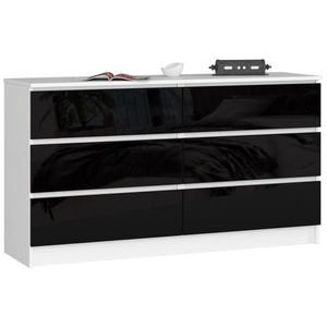 Ak furniture Komoda Kuba 140 cm 6 šuplíků bílá/černá obraz