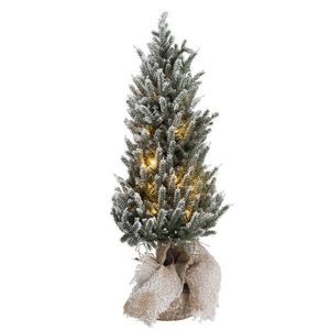 Zasněžený vánoční stromek v jutě se světýlky - Ø 20*60cm 87308 obraz