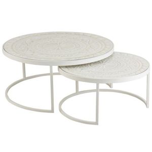 Set 2 bílých kovových stolků s ornamentovou deskou - Ø79*36 cm 1037 obraz