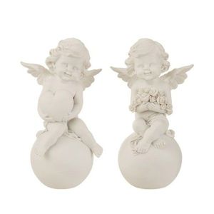 Sada 2ks bílých andělů na kouli s růžemi a se srdcem -12, 5*10*21cm 6204 obraz