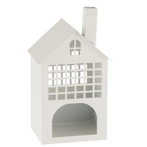 Bílý kovový větší domek na svíčku - 19*17*36cm 5704 obraz