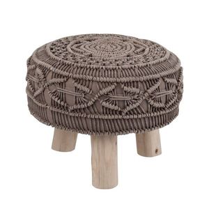 Bavlněný sedák Macrame taupe na dřevěných nožkách - Ø 40*30cm 94580 obraz