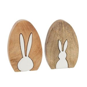 2ks dřevěná velikonoční dekorace Vajíčko se zajíčkem - 9*2, 5*13 cm 20923 obraz